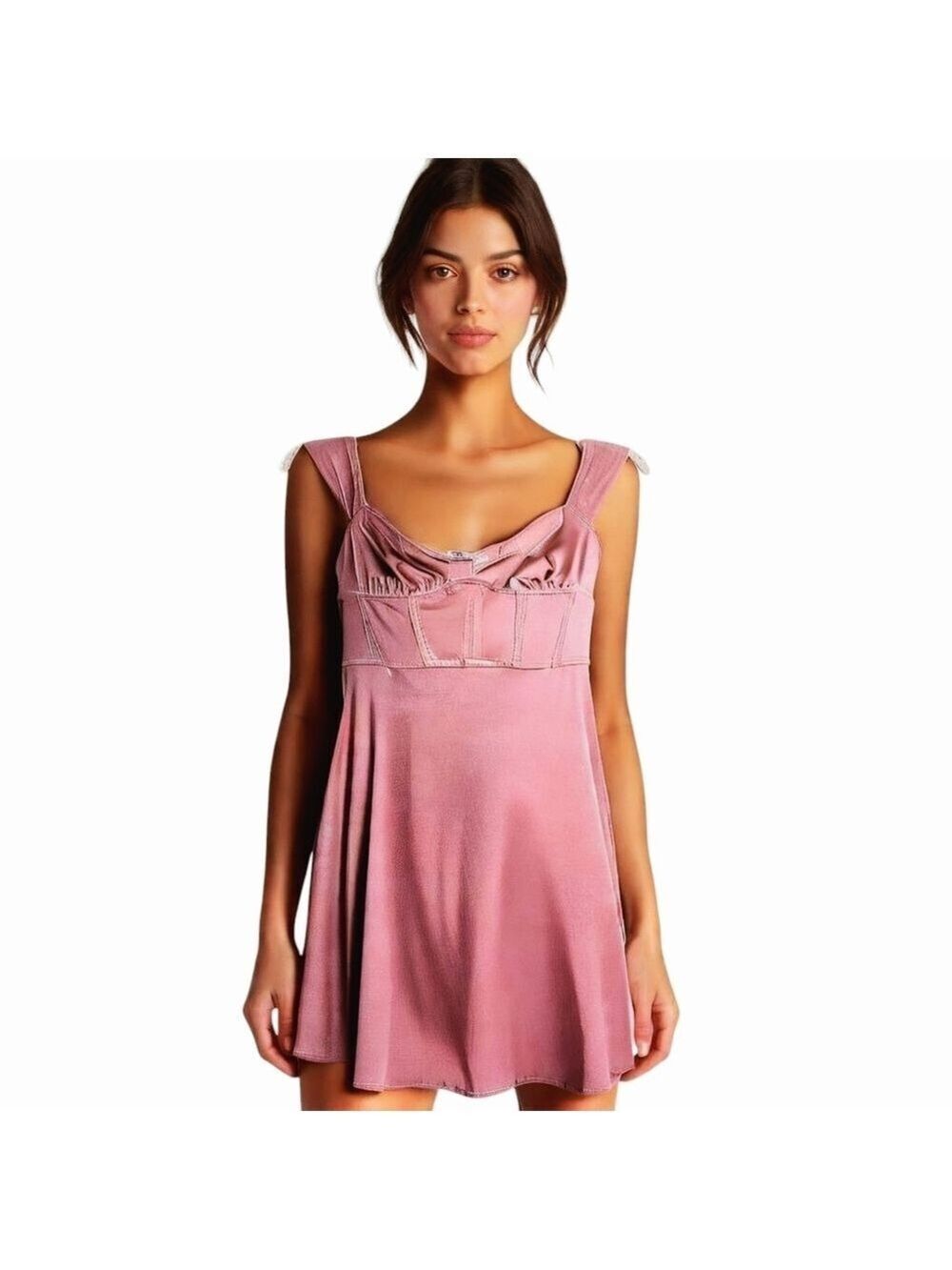 NWT Urban Outfitters Genevieve Corset Pink Mini Dress S